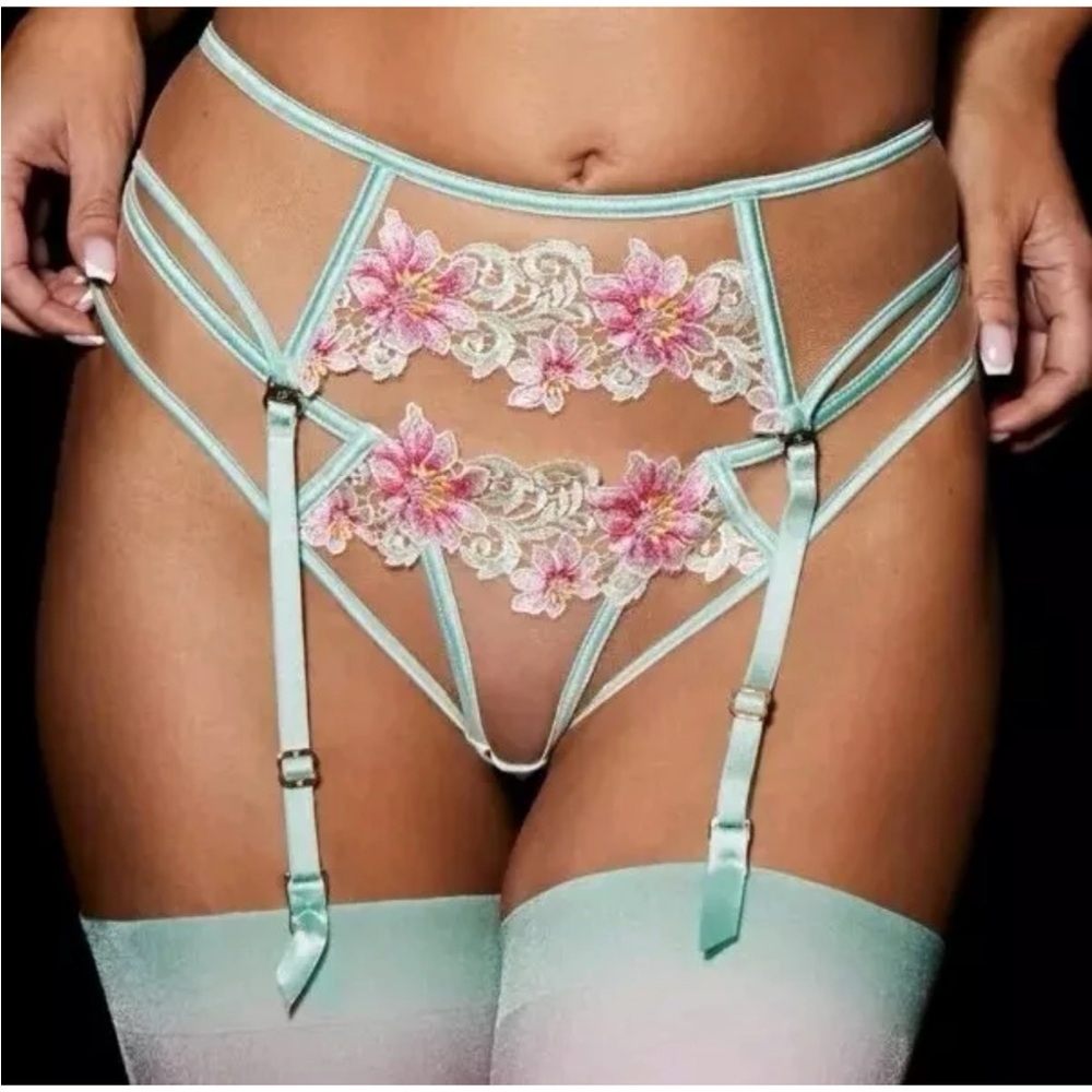 NWT Honey Birdette Amelie Mint Suspender Garter size Small